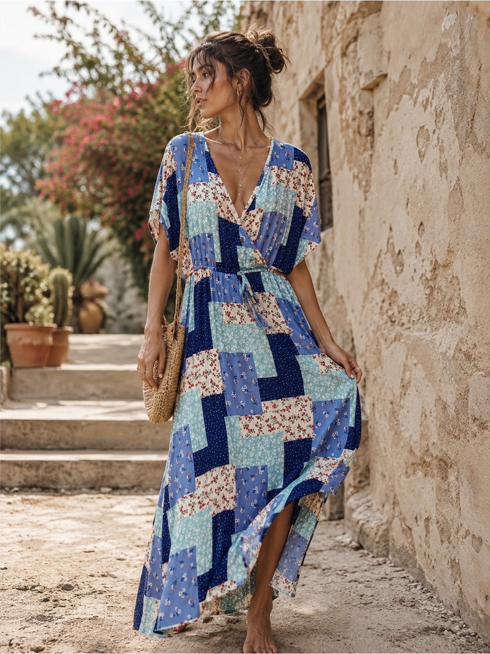 Hayden Patchwork Floral Boho Prairie Maxi Dress